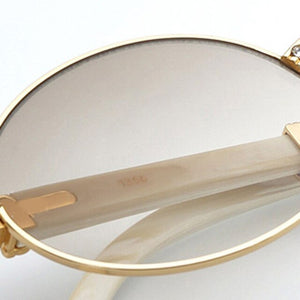 Luxury Rhinestone Buffalo Horn Sunglasses Men Shades Round Wood Sun Glasses Vintage Clear Glasses Eyewear for Party Club